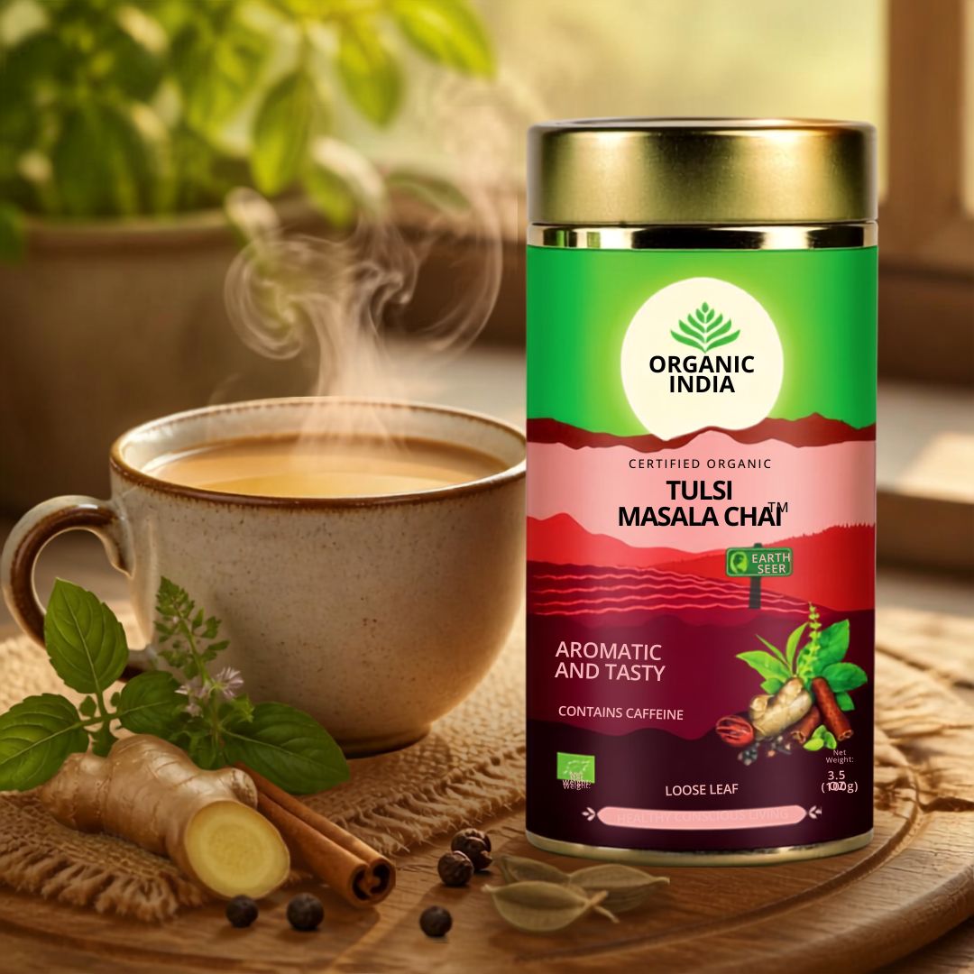 Indiška arbata su prieskoniais Tulsi Masala Chai, biri, ekologiška
