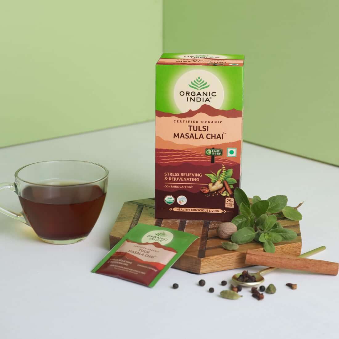 Indiška arbata su prieskoniais Tulsi Masala Chai, 25 pakeliai