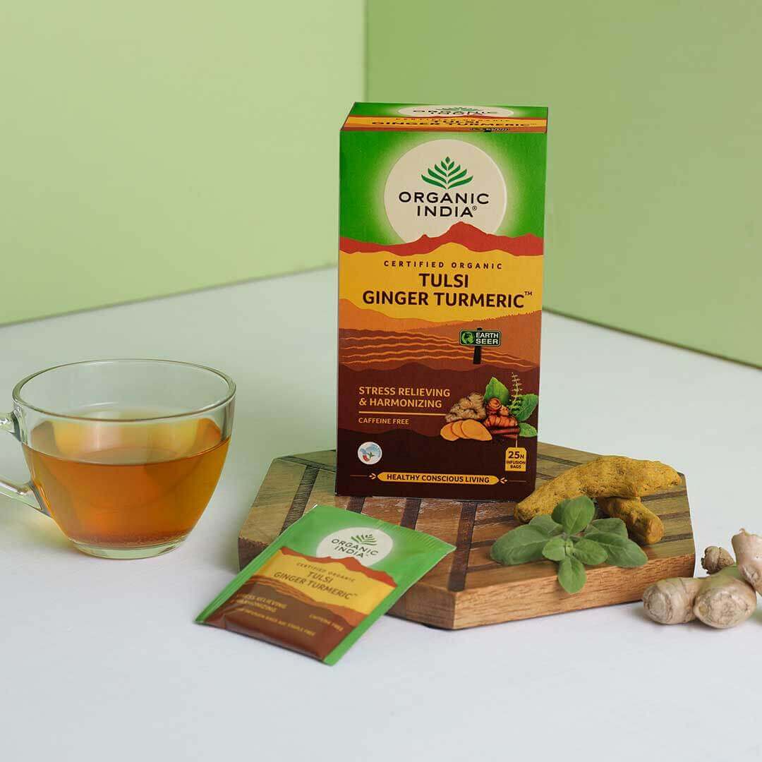 Indiška arbata Tulsi Turmeric Ginger, 25 pakeliai