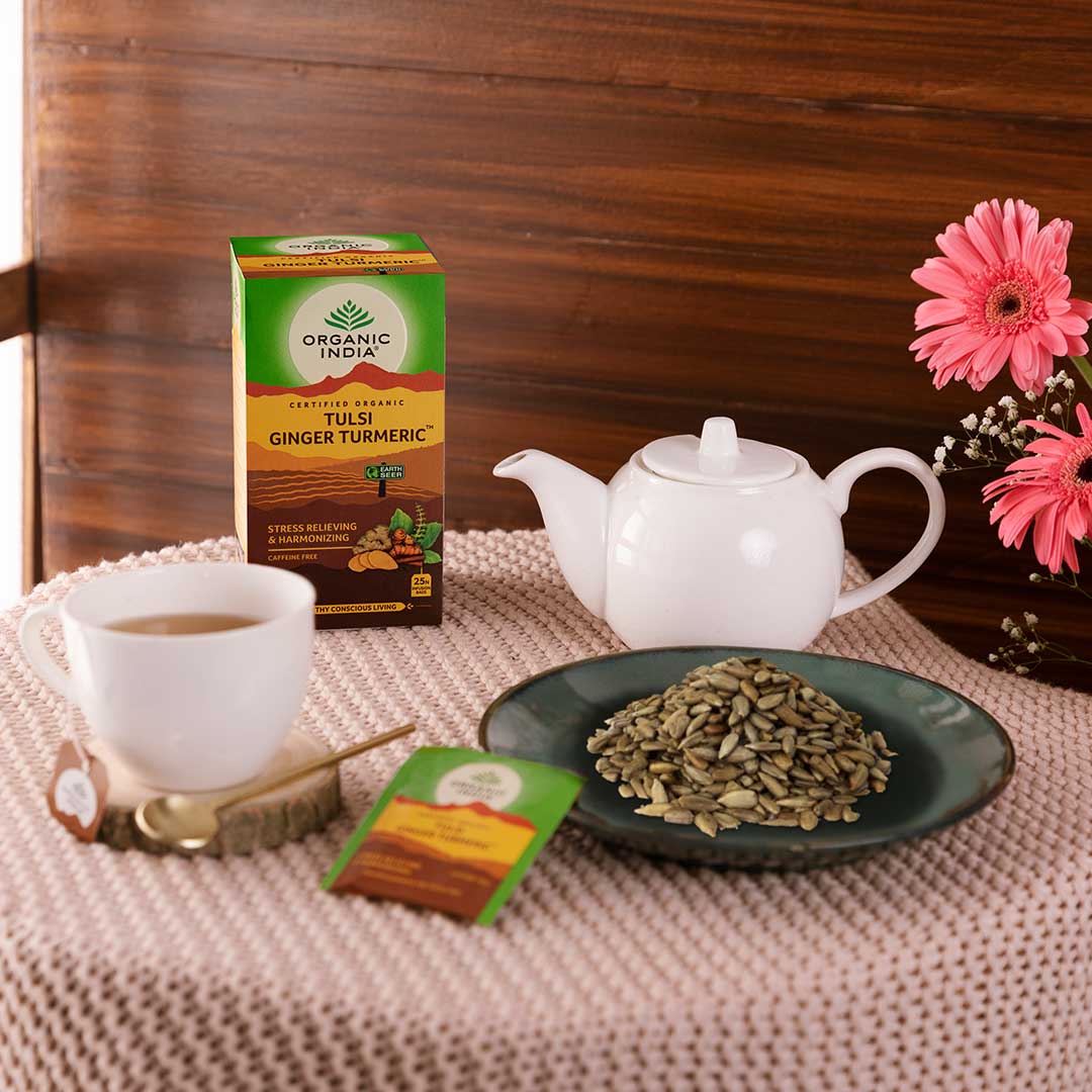 Indiška arbata Tulsi Turmeric Ginger, 25 pakeliai