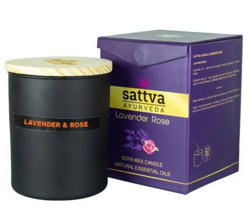 Natūrali kvapni žvakė „Levanda Rožė“ (Lavender Rose), Sattva Ayurveda